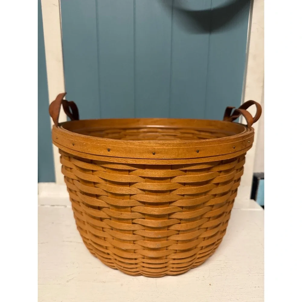 Large‎ Longaberger Baskets Handwoven Hostess Leather Handles Vintage 1995